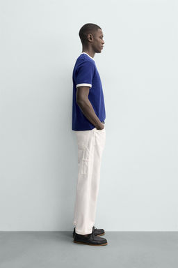 CAMISETA RIB CONTRASTE B?SICA / Azul / Blanco