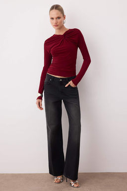 Haki Duz Kare Yaka Uzun Orme Sandy Party Bluz TPRAW26BZ00016 - Trendyolmilla фото 8