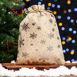 Цена за 5 шт. Мешочек подарочный из холщи Снежинки, 20 х 28 см