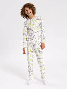 Комплект для мальчиков (джемпер, брюки) молочный с динозаврами