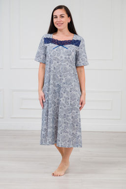 Ночная сорочка из кулирки Кружевница огурчик сине-васильковый - Амадэль фото 3