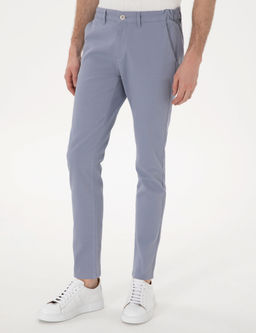 A__k Mavi Slim Fit Beli Lastikli Kanvas Pantolon