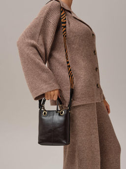 Сумка кожаная кросс-боди Deboro 30347 шоколад/фиджи