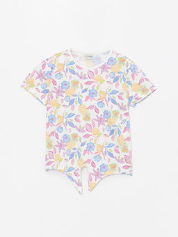 Bisiklet Yaka Bask?l? K?sa Kollu K?z ?ocuk Ti??rt