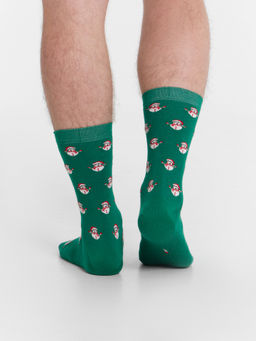 Цена за 5 пар! Носки мужские зеленые с узором "Снеговички"