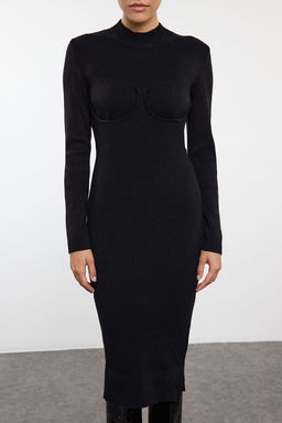 TRENDYOLMILLA Siyah Midi Triko Korse Detayl? Yumusak Dokulu Elbise TWOAW25EL00062 фото 3
