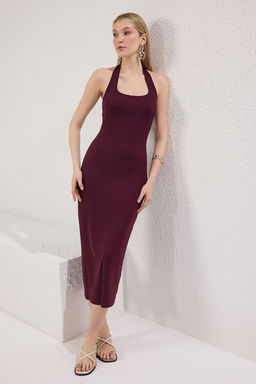 TRENDYOLMILLA Murdum Vucuda Oturan Kare Yaka Fitilli Esnek Orme Maxi Kalem Elbise TWOSS24EL00590  фото 10