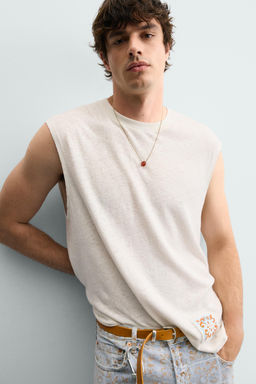 CAMISETA TANK ALGOD?N - LINO PARCHE / Blanco