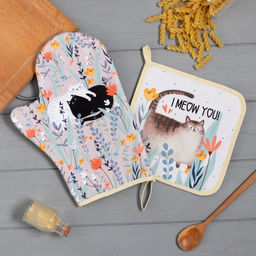 Набор кухонный I meow you варежка-прихватка 20х28см, прихватка 19х19см, 100% хлопок