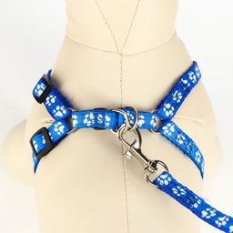 Комплект прошитый Лапки, ширина 1 см, поводок 120 х 1 см, ОГ 23-35 см, синий - Пижон фото 4