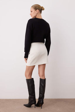 Ekru Dugmeli Tuvit Dokuma Mini Etek TWOAW26ET00098 - Trendyolmilla фото 4