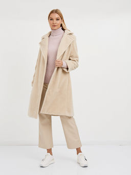 Пальто женское из полиэстера длины миди с поясом