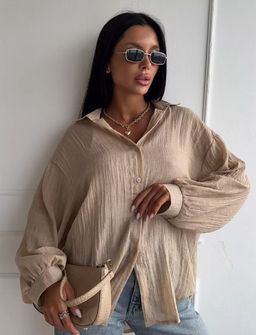 K11779 Рубашка марлевка OVER SIZE БЕЖЕВЫЙ