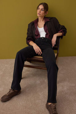 Siyah Normal Bel Genis Paca Comfort Wide Leg Jeans TWOAW26JE00085 - Trendyolmilla фото 2
