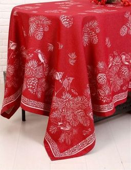 Скатерть Премиум Зимние птицы-красн. 150*220 см. п/лен - Лен поволжья фото 2
