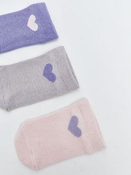 Kalp Bask?l? K?z ?ocuk Patik ?orap 3l?