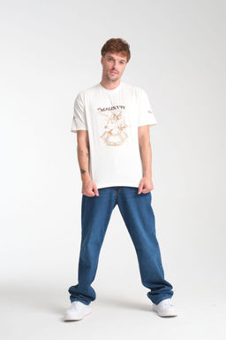 TRENDYOL MAN Beyaz Oversize/Genis Kesim Geyik Bask?l? %100 Pamuk T-Shirt TMNSS25TS00201 - Trendyolmilla фото 4