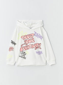 Bask?l? Uzun Kollu K?z ?ocuk Hoodie