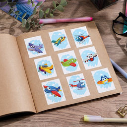 Цена за 10 шт. Наклейки детские бумажные «Самолетики», c раскраской на обороте, 10 х 14 см