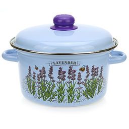 "Лаванда-Г" Кастрюля эмалированная 3,5л, д23см, h12см, коническая форма, металлическая крышка с пластмассовой ручкой-кнопкой, ободок из нержавеющей стали, голубой (Россия)