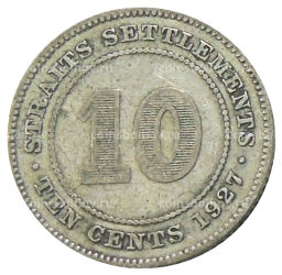 10 центов 1927 года Стрейтс Сетлментс