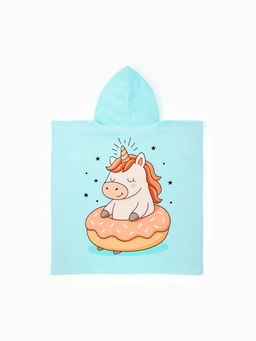 Полотенце - пончо детское LoveLife «Единорог», махра, 100% хлопок 300 г/м, 60×120 см, голубое