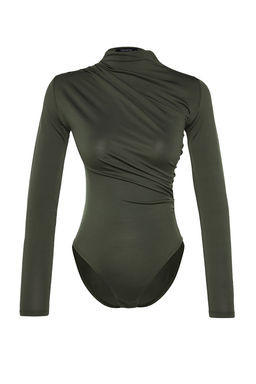 Haki Buzgu Detayl? Dik Yaka C?tc?tl? Esnek Orme Body TWOAW24BD00014
