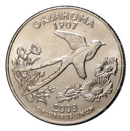 Монета 25 центов (1/4 доллара) 2008 года D США Штаты и территории  Оклахома