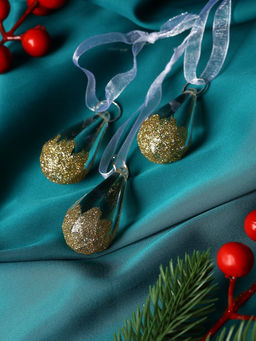 Цена за 2 шт. Ёлочные игрушки 3 шт. Зимнее волшебство. Льдинка капельки грани, 4.52.5 см, прозрачно-золотой  фото 10