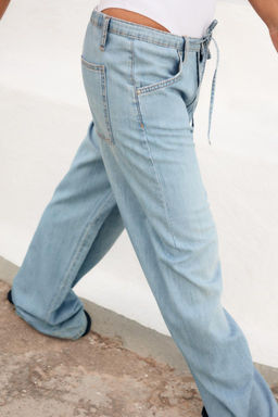DRAWSTRING LOOSE-FITTING DENIM TROUSERS - Zara фото 12