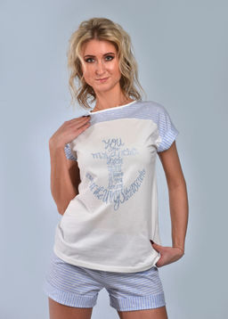 Комплект с шортами МОРЯЧКА (голубой №10) печать с эффектом мерцания