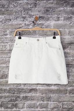 TRENDYOLMILLA Beyaz Y?rt?k Detayl? Pacas? Kesikli Yuksek Bel Mini Denim Etek TWOSS25ET00132  фото 5