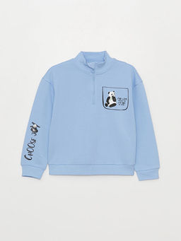 Dik Yaka Bask?l? Uzun Kollu K?z ?ocuk Sweatshirt ve E?ofman Alt? - Waikiki фото 2