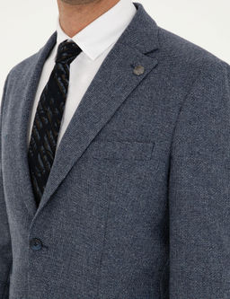 Lacivert Y_n Kar___ml_ Slim Fit Ceket