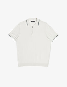 Ekru Slim Fit Polo Yaka Fermuarl_ Triko Ti__rt
