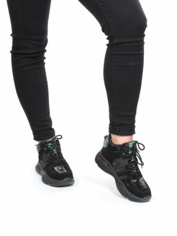 01-CSJ33-1 BLACK/GREEN Ботинки спортивные демисезонные женские (натуральная замша, байка) - Фабричный китай фото 3