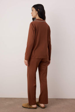 Trendyolmilla Gri Pamuklu Biye ve Cep Detayl? Bask?l? Orme Pijama Tak?m? THMAW22PT0785 фото 17