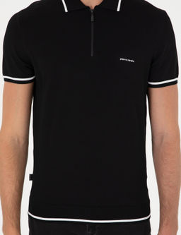 Siyah Slim Fit Fermuarl_ Polo Yaka Y_n Kar___ml_ Triko Ti__rt - Pierre cardin фото 6