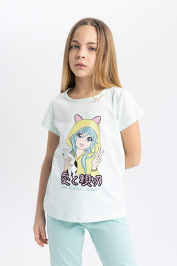 Пижамный комплект с короткими рукавами и принтом для девочек - Defacto фото 4