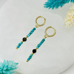 Серьги длинные из Бирюзы и золотистого Обсидиана