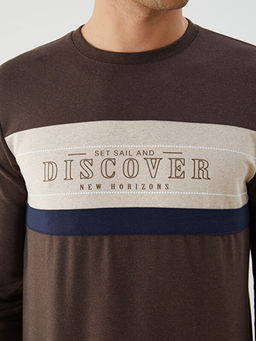 Bisiklet Yaka Uzun Kollu Bask?l? Erkek Sweatshirt