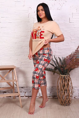 Пижама с бриджами, принт Мишки, бежевый (817-2) - Плиона фото 4