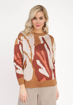 Джемпер прямого кроя с абстрактным рисунком терракотовый