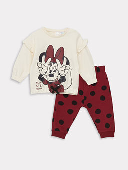 Bisiklet Yaka Uzun Kollu Minnie Mouse Bask?l? K?z Bebek 2li Tak?m