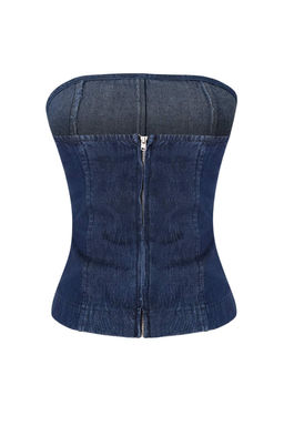 Koyu Mavi Raw Straplez Denim Bluz TWOSS26BZ00847 - Trendyolmilla фото 7