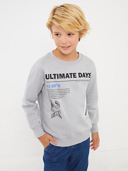 Rahat Kal?p Bisiklet Yaka Bask?l? Erkek ?ocuk Sweatshirt