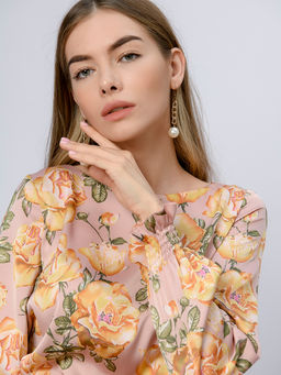 Платье розового цвета с принтом и длинными рукавами - 1001dress фото 7