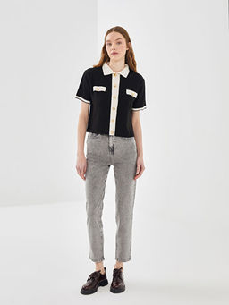 G?mlek Yaka Renk Bloklu Kad?n Triko H?rka