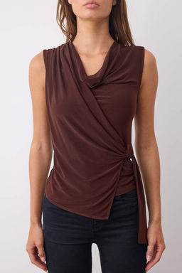 Kahverengi Drape Detayl? Degaje Yaka Uzun Kol Orme Bluz TWOAW26BZ00127