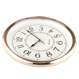 Часы настенные "Энигма" д35см, h5,5см, мягкий ход, циферблат белый/перламутровый; цифры арабские, черный; корпус пластик, прозрачный, золотая отводка; в коробке (Китай)